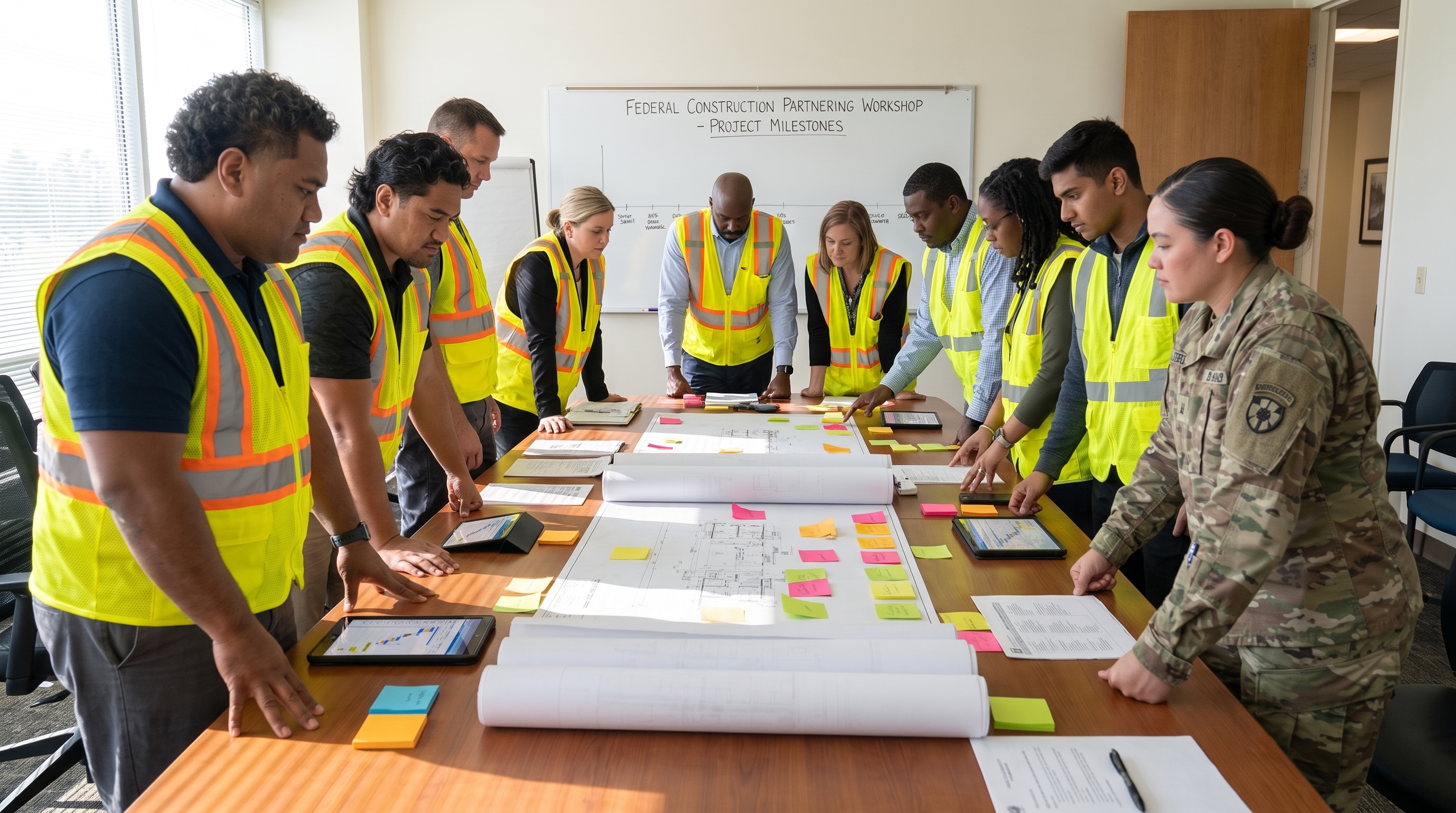 Construction team collaborating on site in Guam